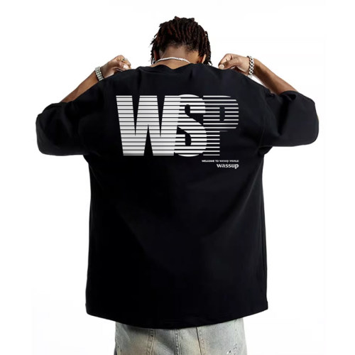 WASSUP美式阴影字母短袖t恤男
