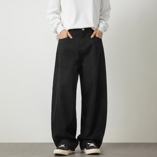 WASSUP潮牌美式弯刀牛仔裤男士宽松直筒休闲水洗复古做旧阔腿裤子