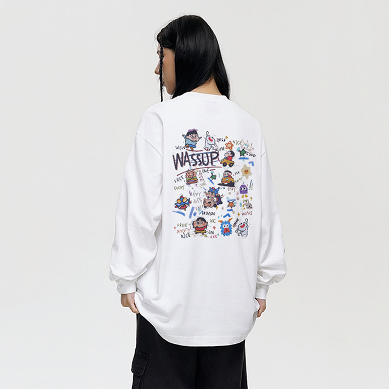 WASSUP可爱元素小新长袖T恤男女款秋季宽松休闲潮流百搭圆领上衣