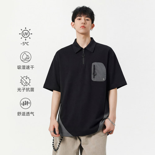 WASSUP潮牌设计感Polo口袋短袖T