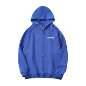 加绒宽松情侣拉链上衣帽衫 WASSUP纯色字母连帽外套男女同款 秋冬季