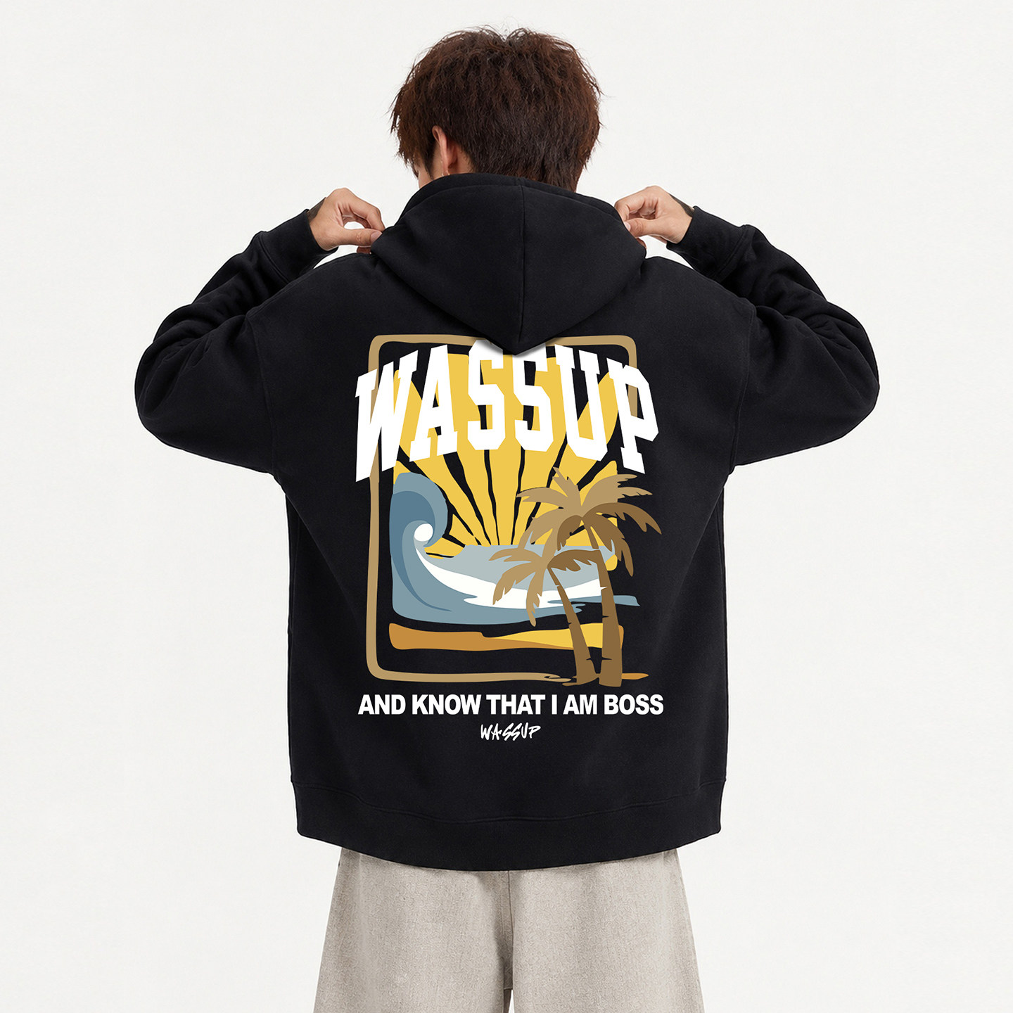 WASSUP美式落日逐浪连帽卫衣男女