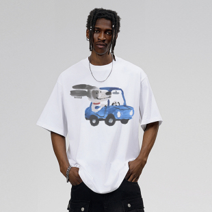 新款 男夏季 潮牌宽松休闲百搭圆领体恤上衣 喷墨T恤短袖 WASSUP美式