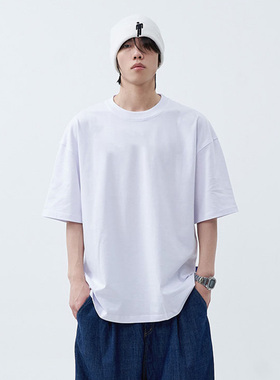 WASSUP潮牌重磅280G圆领新疆全棉夏短袖T恤男女白色宽松纯棉国潮