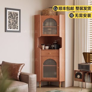 复古中古风三角柜白蜡木直角转角柜墙边置物架拐角边角客厅 法式