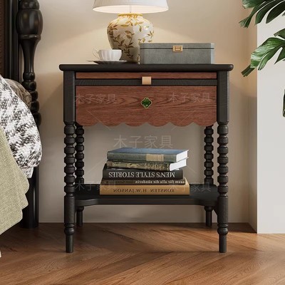 法式复古风伯爵床头柜实木收纳柜置物柜卧室床边小型中古风侧边柜