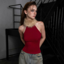 吊带 百搭无袖 DARLINGAGA美式 辣妹风毛毛拼接半高领工字背心女修身