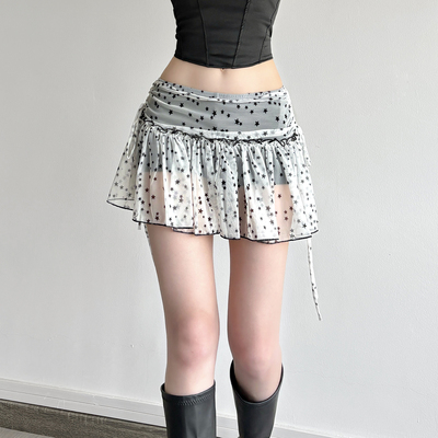 甜辣少女风星星印花网纱半身裙