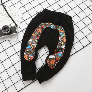 幼儿大屁屁印花潮 儿童哈伦短裤 大M90 150男女童春秋纯棉毛圈长裤