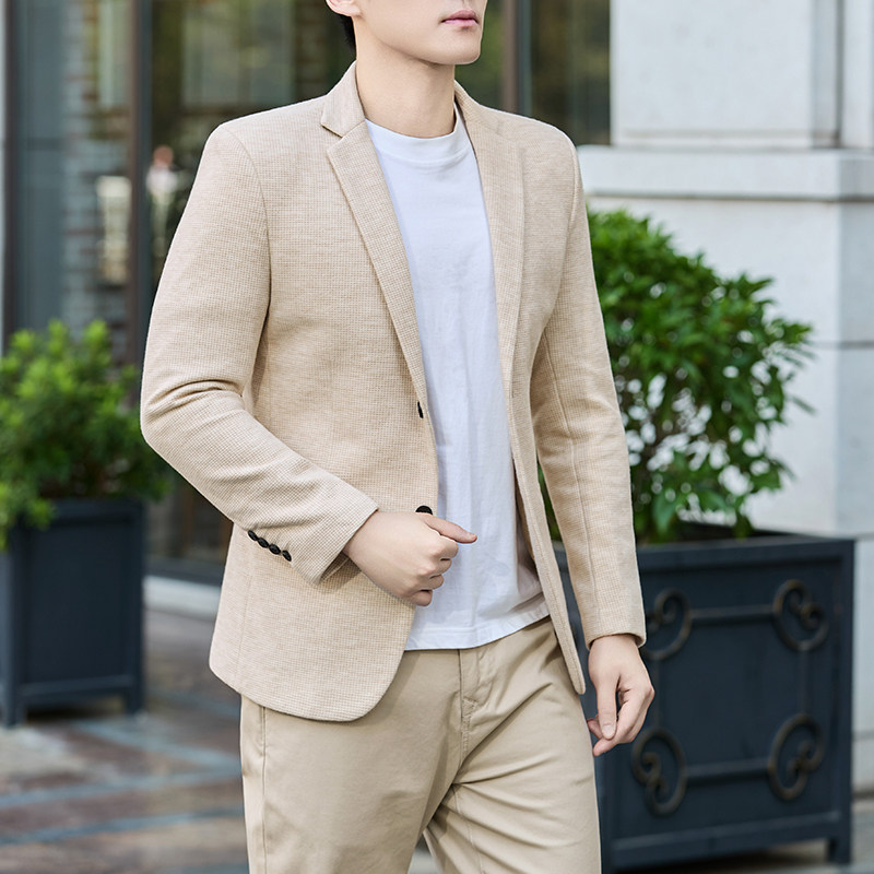 春秋男士休闲西服韩版修身单件上衣帅气小西装青年时尚厚款外套潮