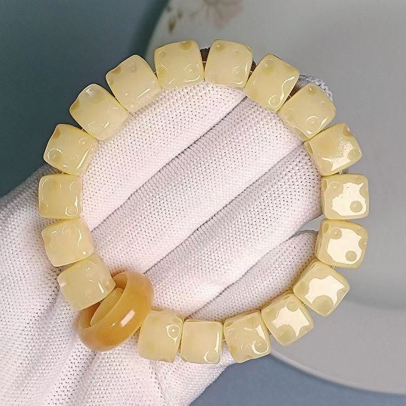 奶酪菩提子菩提手串女绕指柔文玩佛珠白玉手持醒狮男女盘玩手链