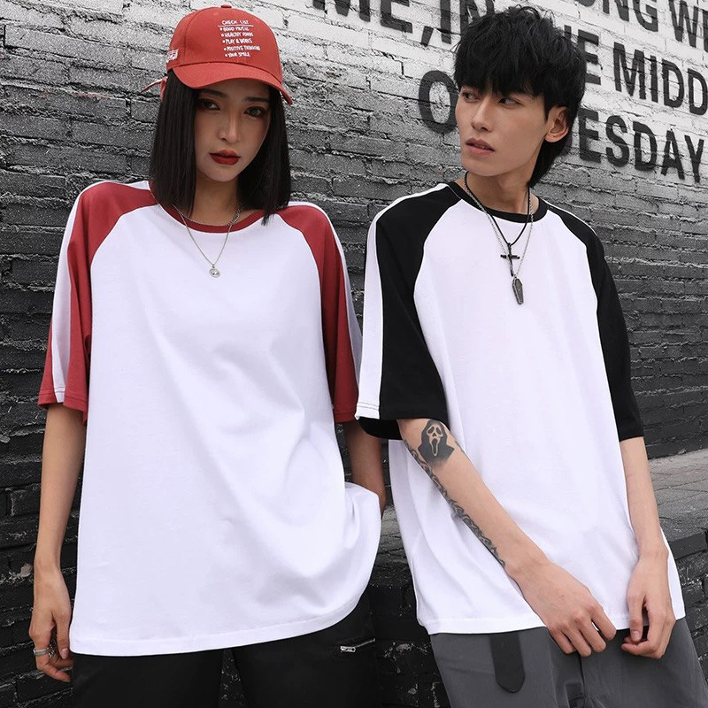 短袖T恤定制班服男女宽松拼色圆领嘻哈潮流情侣百搭五分袖夏时尚