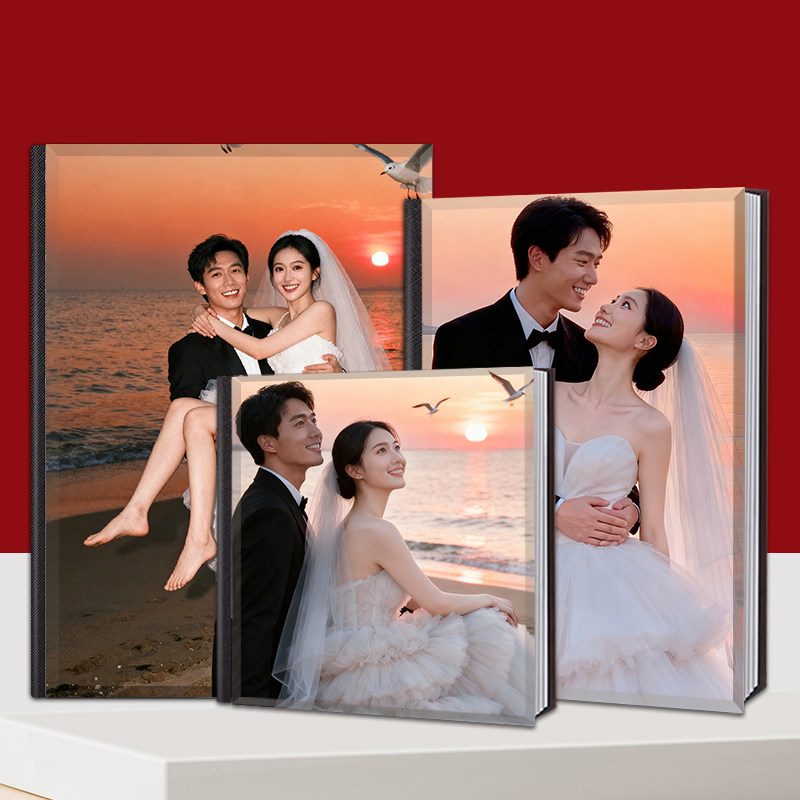 高端水晶照片定制册海边沙滩婚纱照照片打印成书婚纱写真影集制作