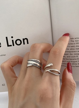 韩国ins简约冷淡风S925银戒指女时尚个性小众设计ins潮开口食指戒