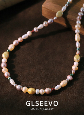 原创天然珍珠彩色巴洛克串珠项链女小众百搭颈链高级感轻奢锁骨链
