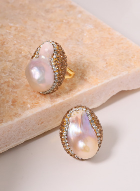 巴洛克天然淡水珍珠戒指女小众高级轻奢指环铜镀18k金保色手饰品