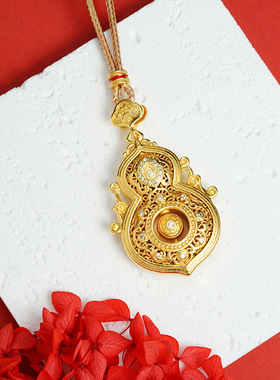 新中式古法沙金项链复古宫廷风镶钻福禄葫芦毛衣链女国潮义乌饰品