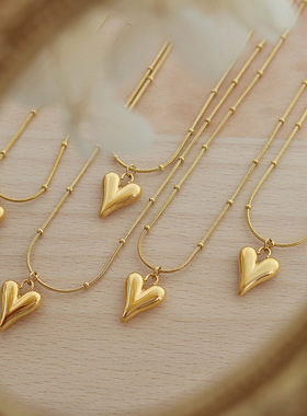 法式ins潮流冷淡风轻奢时尚简约款爱心项链钛钢镀18K真金颈链P575
