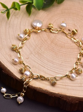 GLSEEVO原创设计天然淡水珍珠手链 ins爆款个性金属风手工女饰品