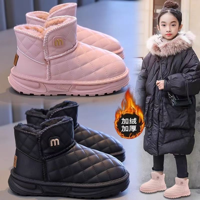 加绒女童雪地靴冬季儿童保暖防水大棉短靴子防滑男孩棉鞋休闲