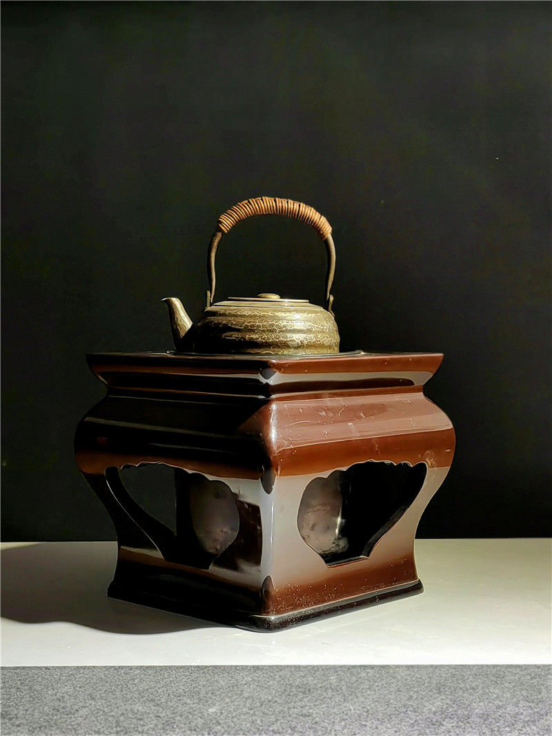 昭和木方/大漆火钵/炭炉  -  四方实木漆艺炭炉；26×25cm；煮茶