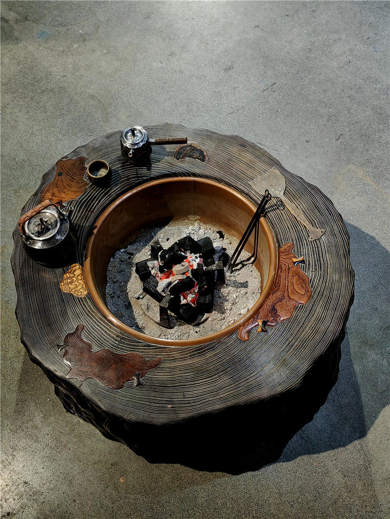 昭和期/屋久衫埋木/巨型火钵 - 围炉重器80×75×29cm,整木挖