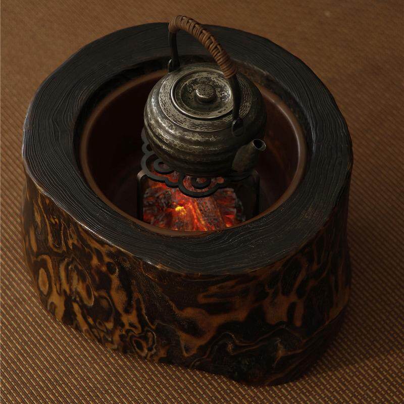 私家茶物/老木桩茶炉 --- 日本茶物、随形木内铜钵；煮茶利器