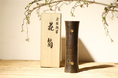 北越堂【手工锤纹花瓶】 - 日本打铜堂号、紫铜制18.5cm、厚胎
