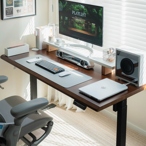 ue永艺H9实木电动升降桌3cm厚书桌学习桌电竞电脑桌家用办公桌子