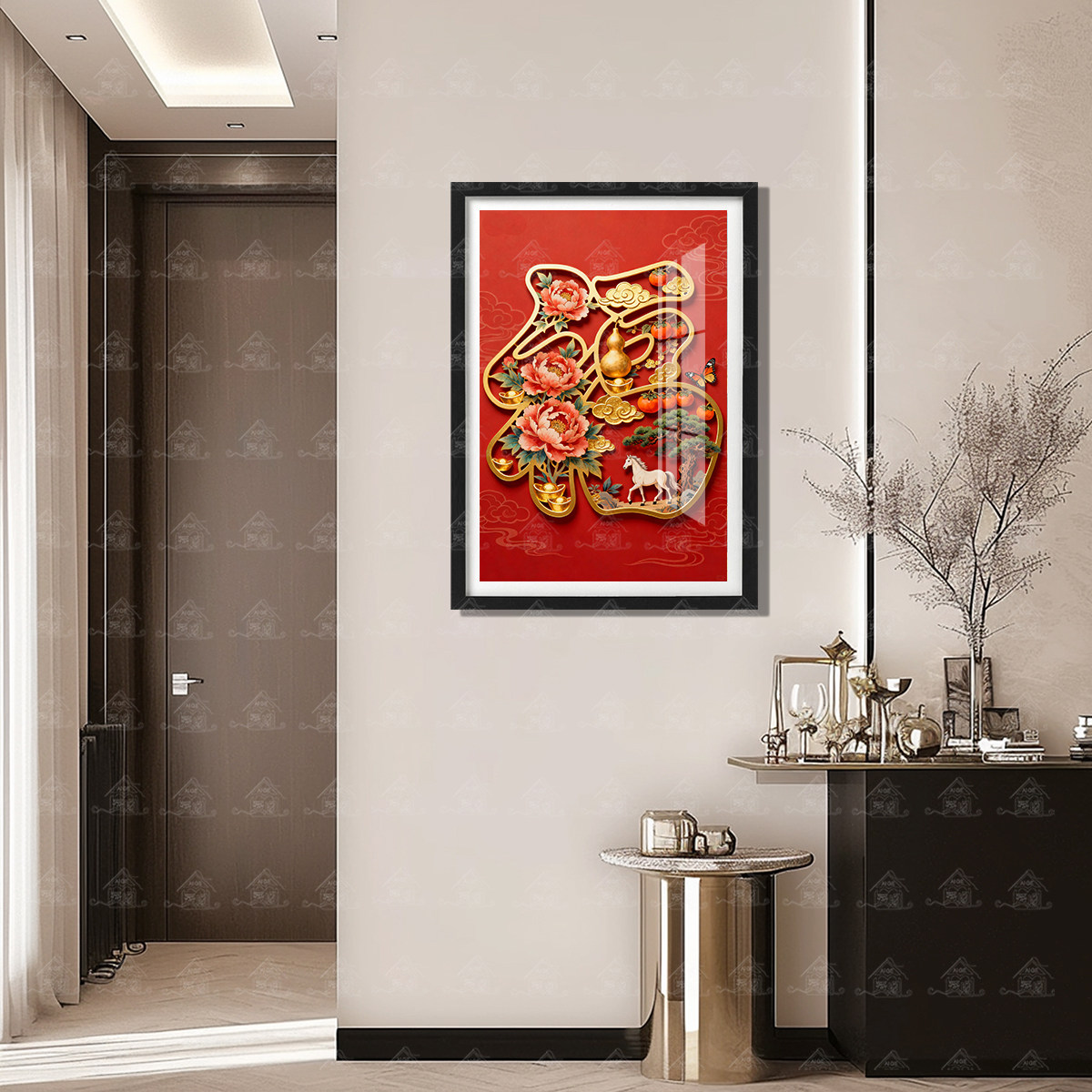 【进口棉布】爱阁十字绣骏马送金福中国风国画风景客厅书房手工绣