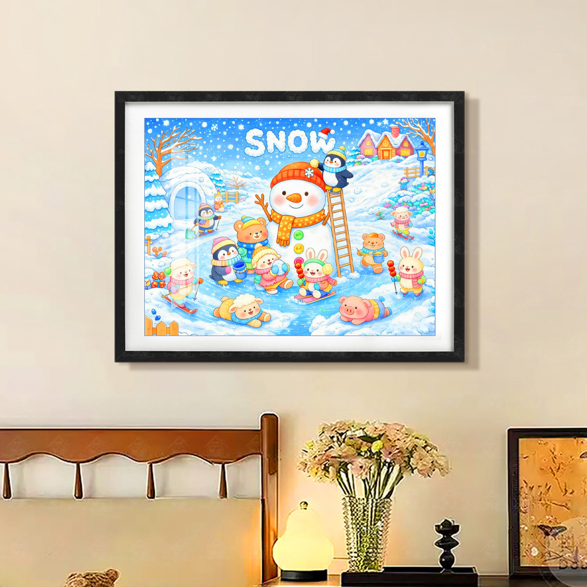 【进口棉布】爱阁十字绣冬日萌趣派对新款童趣简约客厅手工线绣