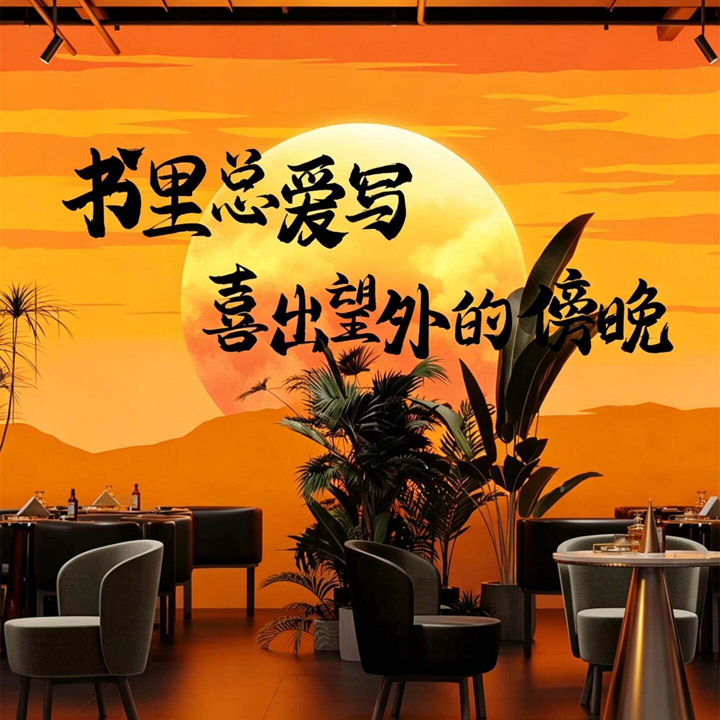 日落氛围感uv软膜灯箱幻彩卡布酒吧咖啡厅奶茶烧烤店装饰广告招牌