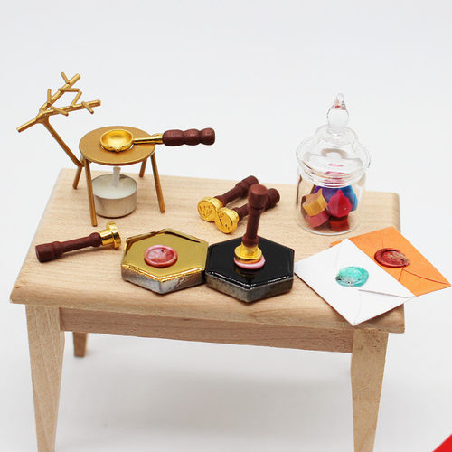 Dollhouse娃娃屋仿真迷你印章火漆组合 微缩场景圣诞装饰套装配件