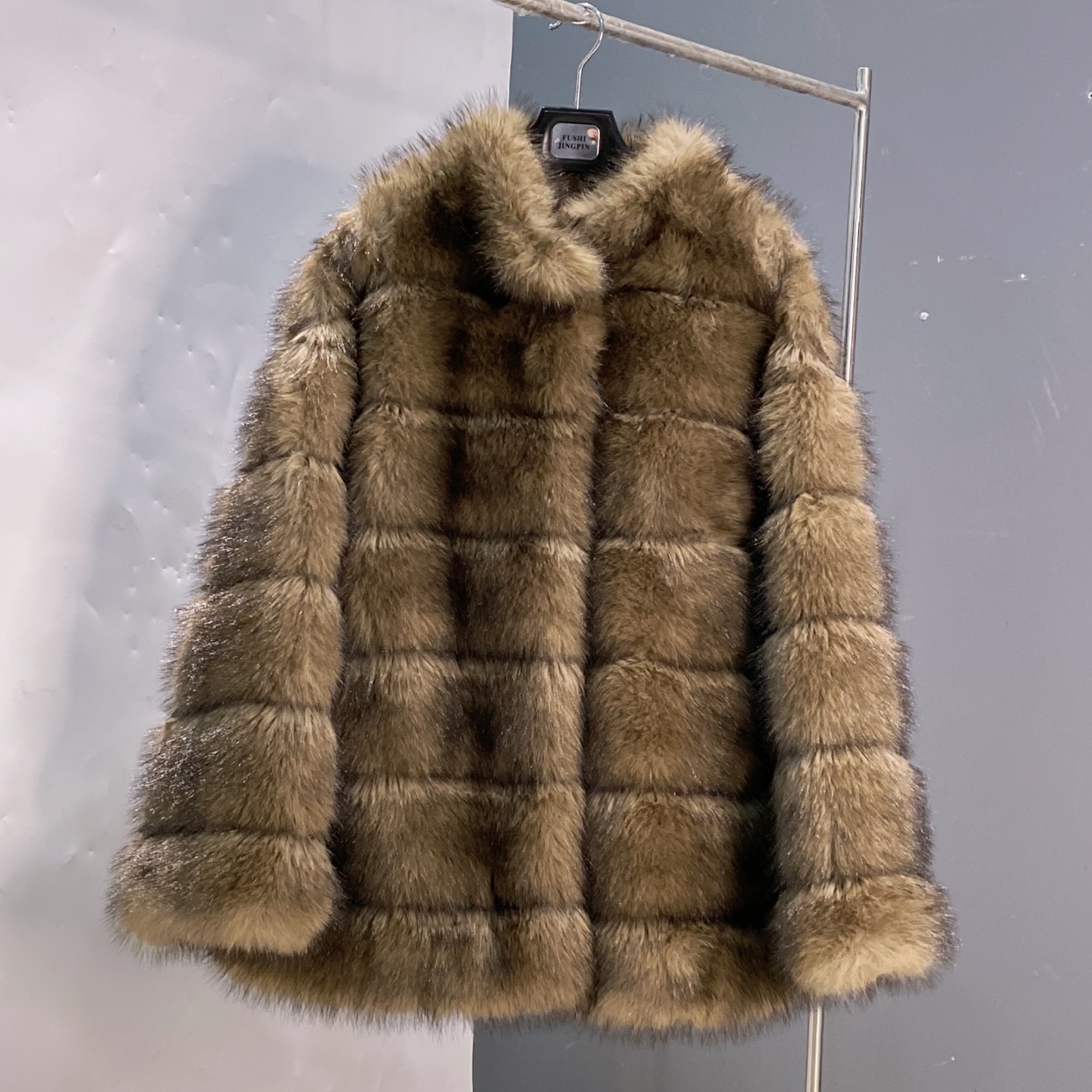 鎏金琥珀！横排紫貂贵气千金感仿紫貂毛毛外套立领皮草大衣HT长67