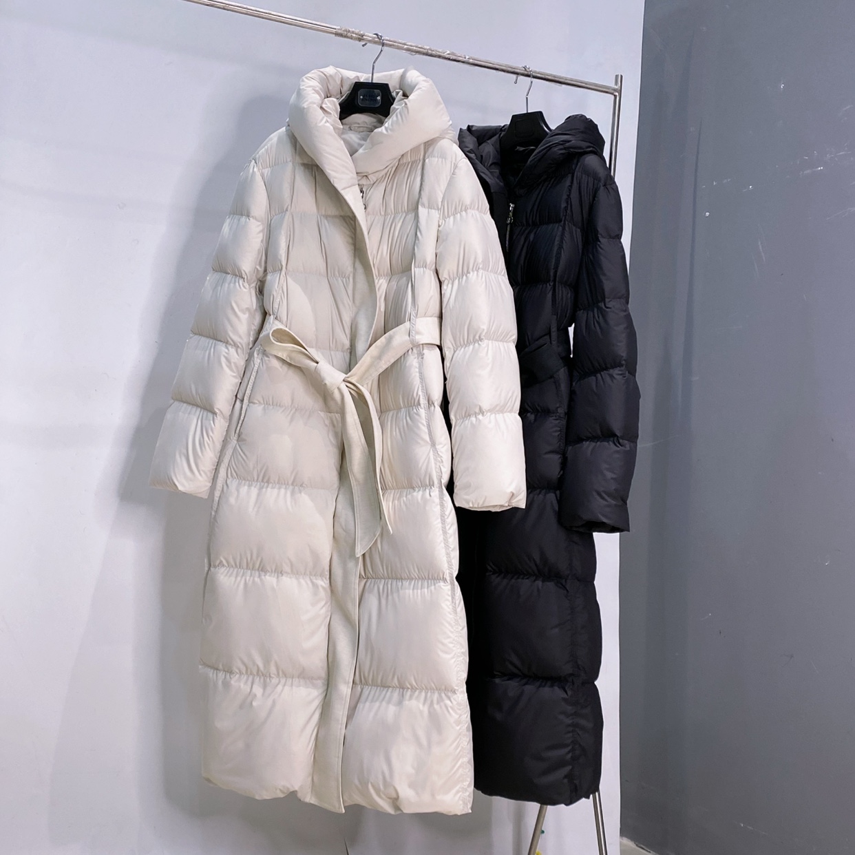 90白鹅绒两色收腰连帽长款羽绒服冬修身显瘦保暖慵懒外套CJ长117