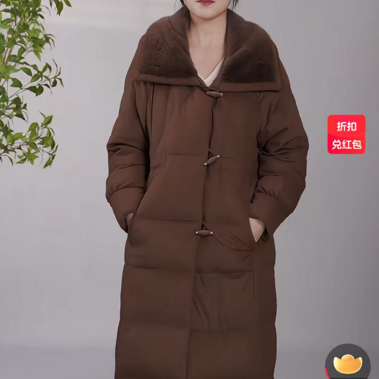 2025冬新中长款白鹅绒羽绒服女50羊毛加厚水貂毛领咖色外套153