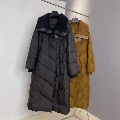 2025秋冬新款白鹅绒羽绒服女慵懒针织翻领扣袢长款外套066长112