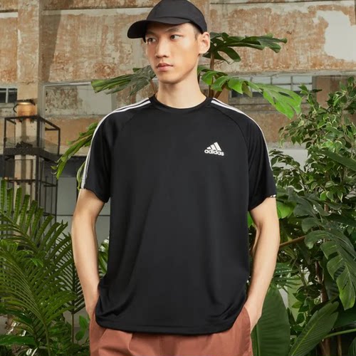 Adidas 男子夏季经典三条纹速干透气运动休闲短袖T恤 KU3918 3920