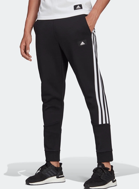 小七Adidas 男子经典三条杠舒适针织透气运动休闲收口长裤 H46533