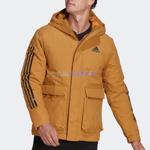 男子户外防风保暖短款 小七Adidas 连帽运动休闲棉服外套 HG8723