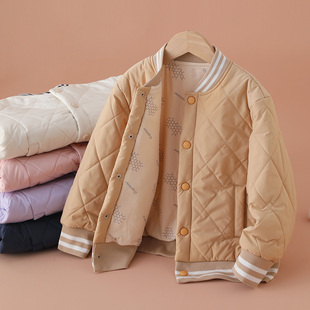 梭织儿童棒球服外套蚕丝羊毛保暖棉服立领男女童棉袄外穿棉衣防风