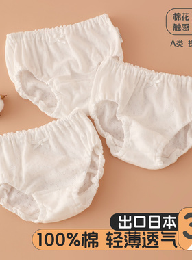 3条新款儿童白色纯棉三角裤网眼透气女童内裤无荧光宝宝薄款短裤