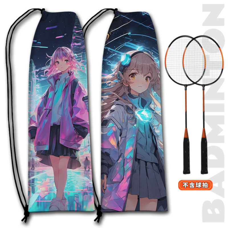 霓虹人物羽毛球拍袋子赛博朋克风个性羽毛球包包便携抽绳式收纳袋