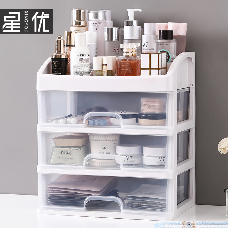 特大號化妝品收納盒透明抽屜式桌面收納梳妝臺化妝盒護膚品置物架