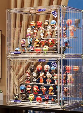星优盲盒收纳展示架亚克力大容量阶梯式泡泡玛特展示盒防尘手办柜