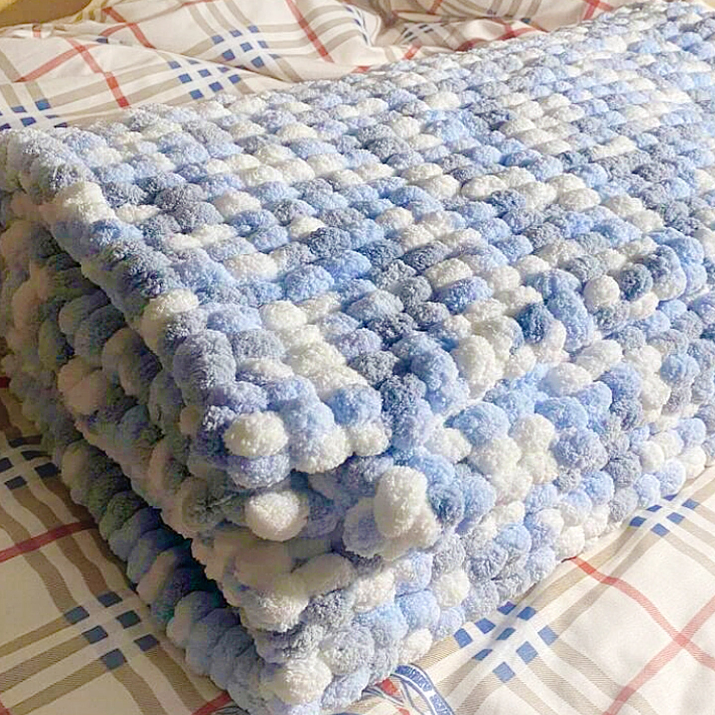 手工diy毛线球球盖毯礼物无聊打发时间手织毛毯编织材料包自制毯