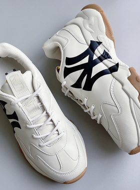 MLB增高复古老爹女鞋厚底经典低帮男学长鞋洋基队小白鞋3ASHC101N