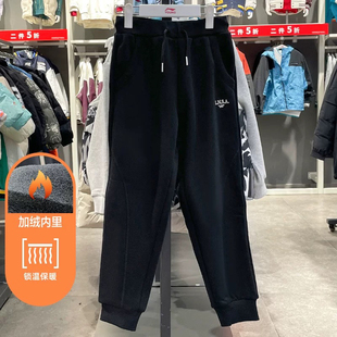 运动生活系列加绒保暖宽松束脚裤 YKLU088 2024冬季 李宁女大童卫裤