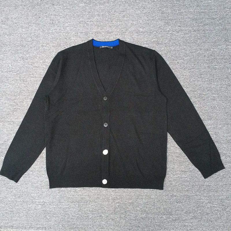 极简风V领羊毛混纺针织开衫男款黑色直身长袖毛衣外套秋冬款毛衫