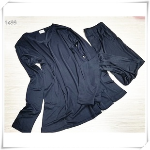 男士V领睡衣套装四季穿套头长袖长裤薄款真丝打底衫内衣秋衣秋裤